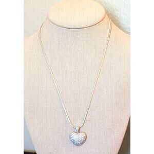 Pave CZ Sterling Heart Pendant on 925 Italy Sterling Silver 20" Snake Chain